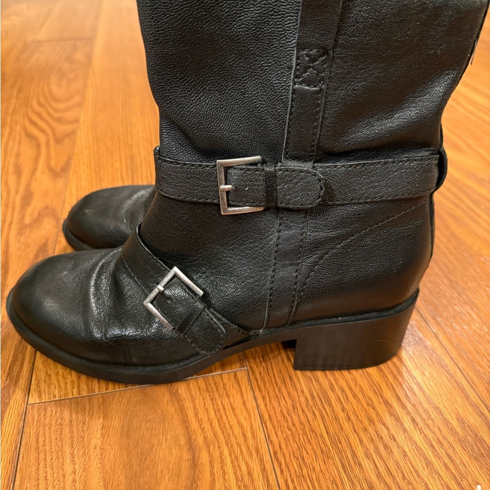 Cole Haan Black Moto Boots with Buckle Detail
